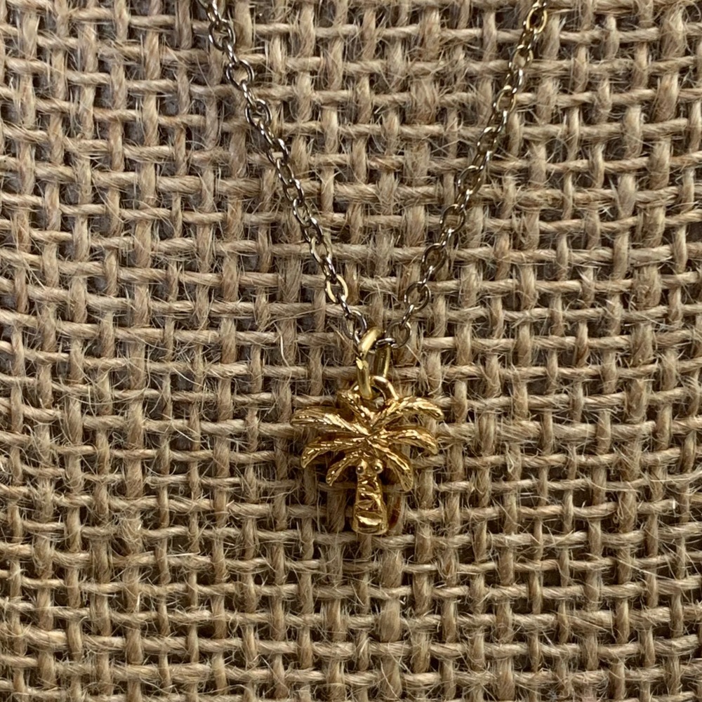 Two Tone Palm Tree Pendant Necklace Silver Gold Tropical Beach Jewelry 18 Inch